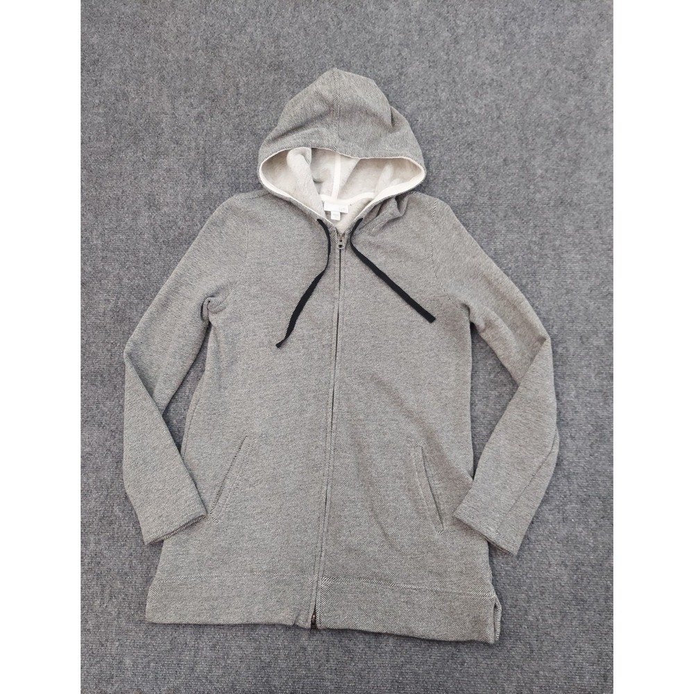 J Jill Jacket‎ Womens XS Gray Full Zip Hooded Double Zipper Pockets Slit Hem